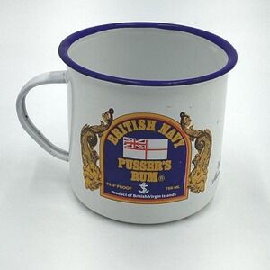 Vintage‎ British Navy PUSSERS RUM Enamel Tin Metal Mug Cup Royal Navy Hand Decor
